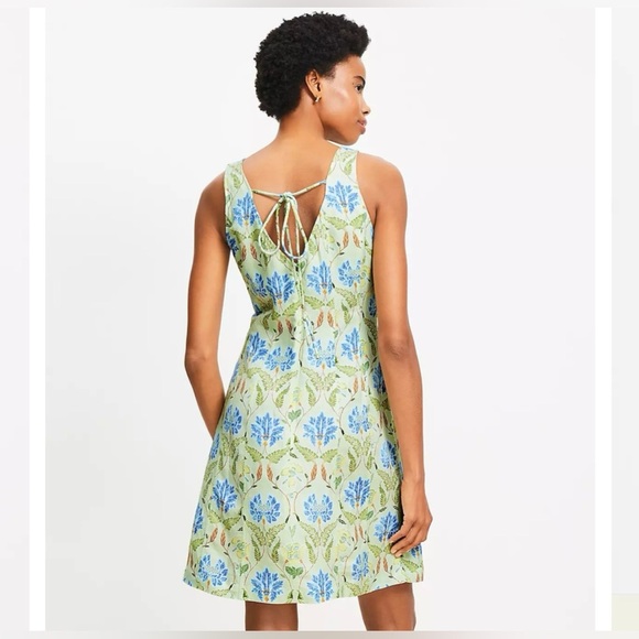 LOFT | NWT GARDEN LINEN BLEND SEAMED MINI SHIFT DRESS IN SEACREST SIZE 14 - Picture 3 of 12